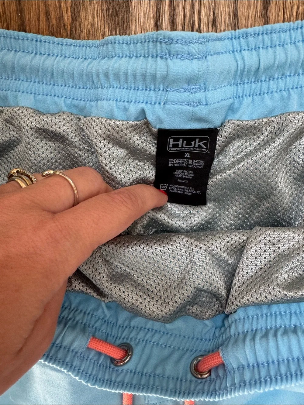 Huk Men’s Light Blue Swim Shorts with Coral Drawstring XL